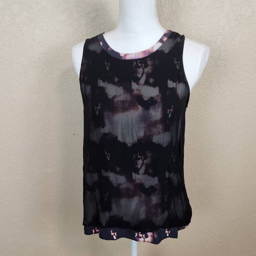 Addison  Purple Black Tye Dye Print Tank Top Small (4799)